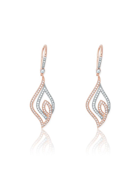 TheJewelryHut Designer Sterling Silver Open Marquise Shaped Rose GP and Silver Micro Pave Earrings