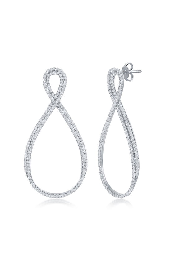 TheJewelryHut Designer Sterling Silver Open Pearshaped Infinity Design Micro Pave Statement Earrings