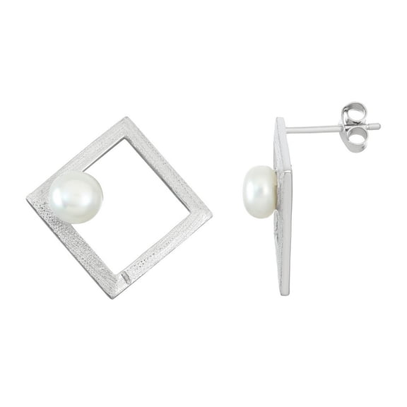 TheJewelryHut Designer Sterling Silver Open Square with FWP Earrings
