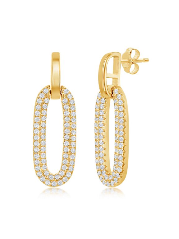 TheJewelryHut Designer Sterling Silver Oval Micro Pave CZ Door Knocker Earrings - Gold Plated