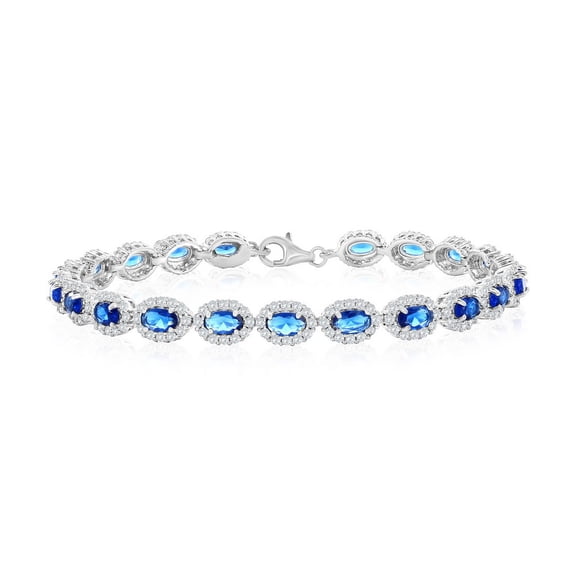 TheJewelryHut Designer Sterling Silver Oval Sapphire & White CZ Halo Bracelet
