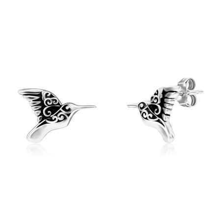 TheJewelryHut Designer Sterling Silver Oxidized Hummingbird Studs