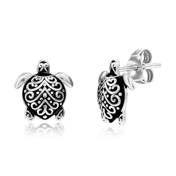 TheJewelryHut Designer Sterling Silver Oxidized Turtle Studs