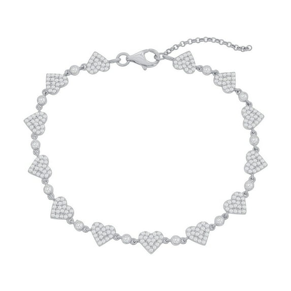 TheJewelryHut Designer Sterling Silver Pave CZ Heart Bracelet
