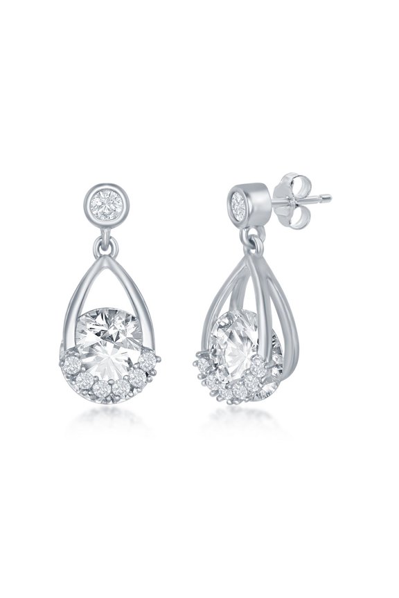 TheJewelryHut Designer Sterling Silver Pear-Shaped Round Spinning CZ Earrings
