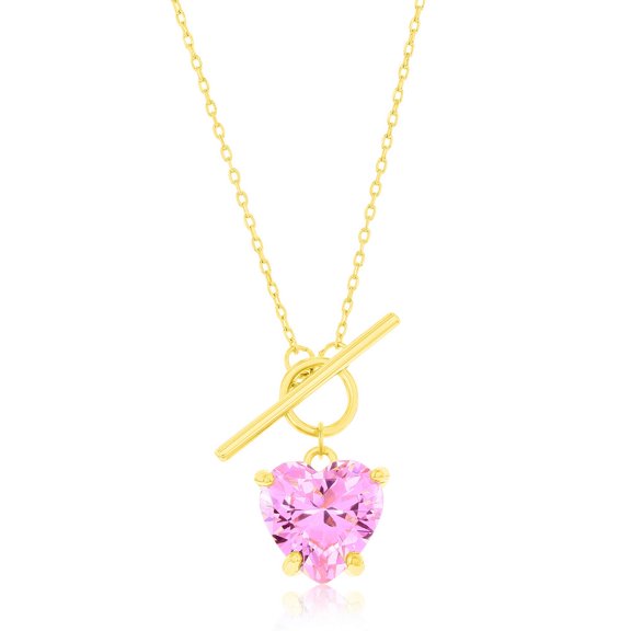 TheJewelryHut Designer Sterling Silver Pink Heart Toggle Necklace - Gold Plated