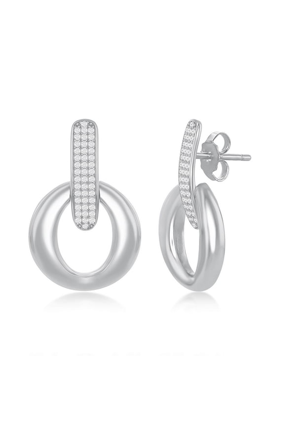 TheJewelryHut Designer Sterling Silver Polished Door-Knocker Pave Earrings
