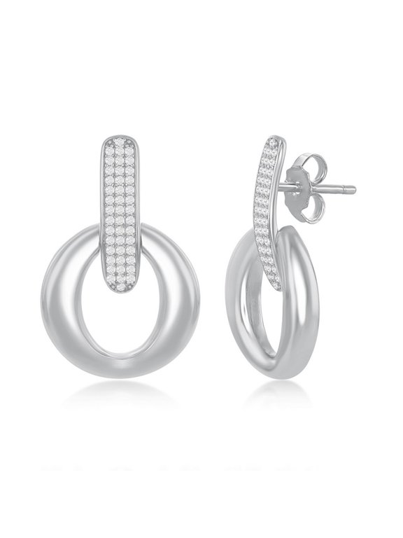 TheJewelryHut Designer Sterling Silver Polished Door-Knocker Pave Earrings
