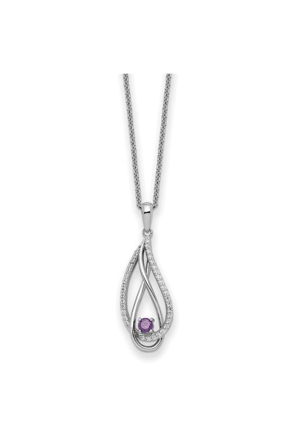 TheJewelryHut Designer Sterling Silver RH-plated Feb CZ Always in Heart Birthstone 18in Necklace