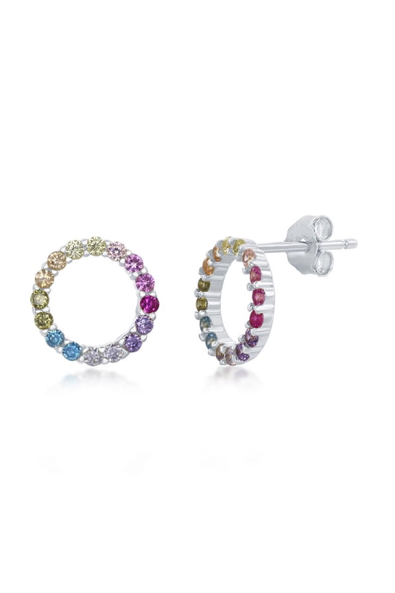 TheJewelryHut Designer Sterling Silver Rainbow CZ Open Circle Stud Earrings