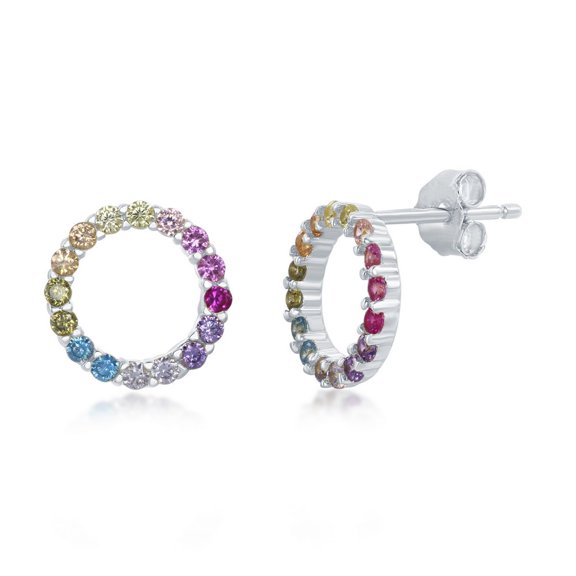 TheJewelryHut Designer Sterling Silver Rainbow CZ Open Circle Stud Earrings