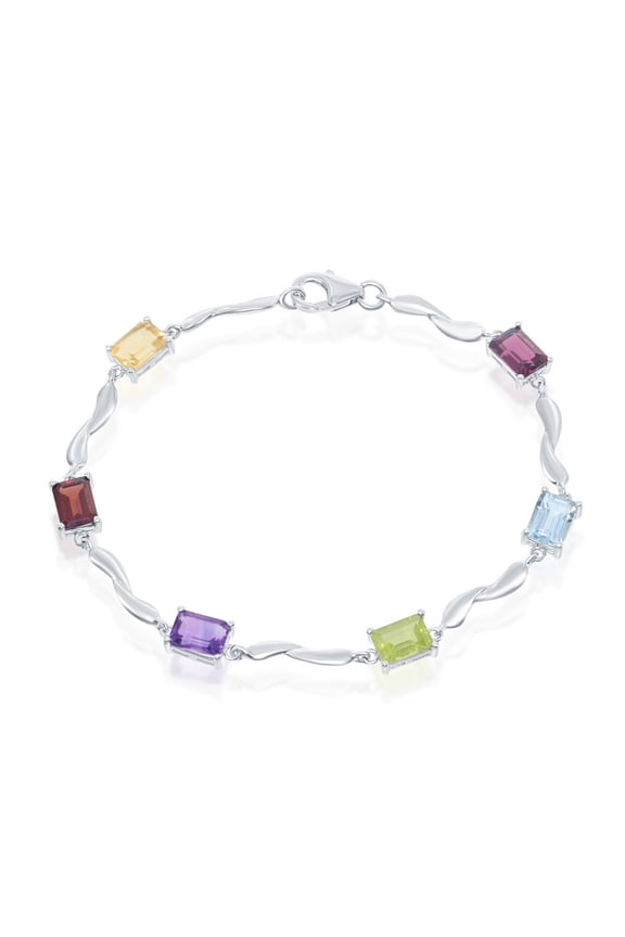 TheJewelryHut Designer Sterling Silver Rectangular Shaped Multi Colored Gemstone Bracelet