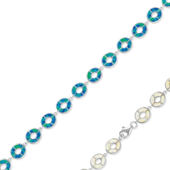 TheJewelryHut Designer Sterling Silver Reversible White Inlay Opal Open Round Link Bracelet
