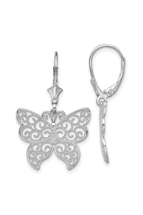 TheJewelryHut Designer Sterling Silver Rhod-plated Polished Filigree Butterfly Leverback Earrings