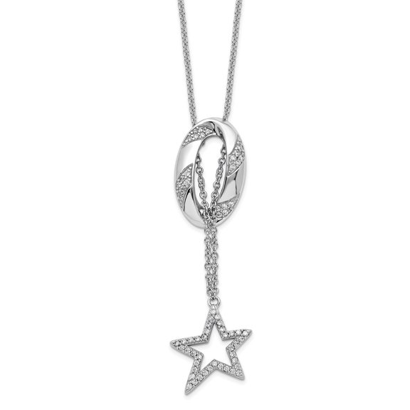 TheJewelryHut Designer Sterling Silver Rhodium-plated CZ Catch a Falling Star 18in Necklace