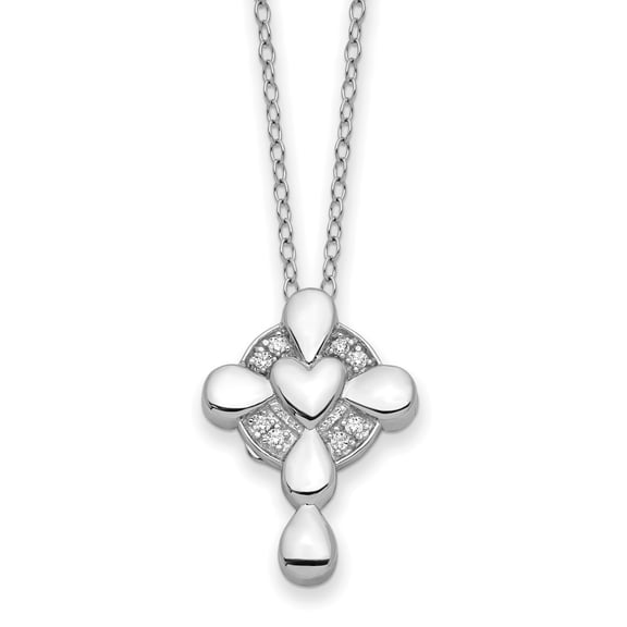 TheJewelryHut Designer Sterling Silver Rhodium-plated CZ Memory Cross Locket 18in Necklace