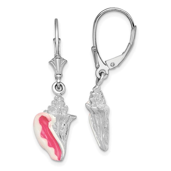 TheJewelryHut Designer Sterling Silver Rhodium-plated Enamel Sm. Conch Shell Leverback Earrings