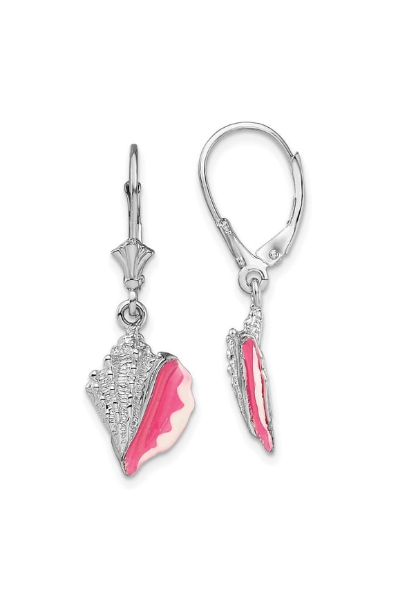 TheJewelryHut Designer Sterling Silver Rhodium-plated Enameled Conch Shell Leverback Earrings