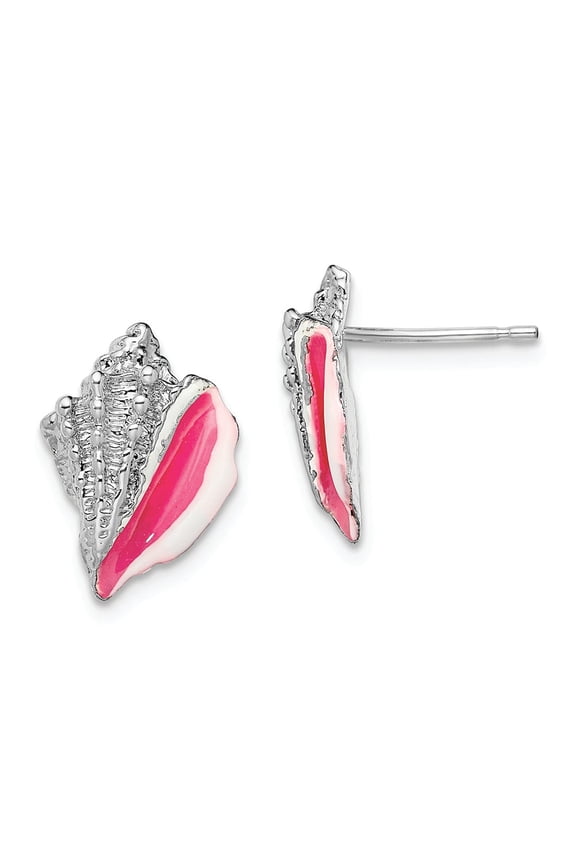 TheJewelryHut Designer Sterling Silver Rhodium-plated Enameled Conch Shell Post Earrings