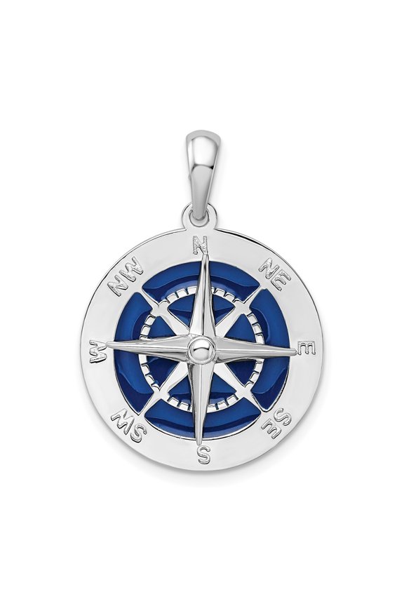 TheJewelryHut Designer Sterling Silver Rhodium-plated Polished Enameled Lg. Compass Pendant