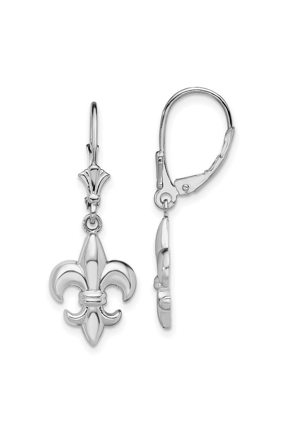 TheJewelryHut Designer Sterling Silver Rhodium-plated Small Fleur de Lis Leverback Earrings