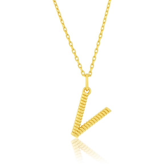 TheJewelryHut Designer Sterling Silver; Rigid Design 'V' Initial Necklace - Gold Plated