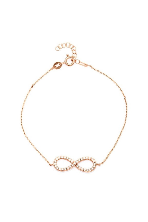 TheJewelryHut Designer Sterling Silver Rose CZ Infinity Bracelet - Rose Gold Plated