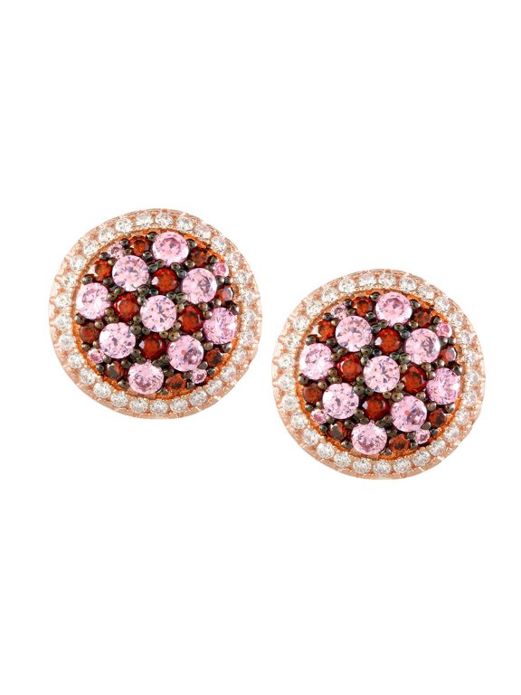 TheJewelryHut Designer Sterling Silver Rose GP Round Purple Micro Pave Earrings
