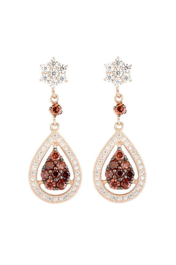 TheJewelryHut Designer Sterling Silver Rose GP Teardrop with Black Rhodium and Garnet CZ Micro Pave Earrings