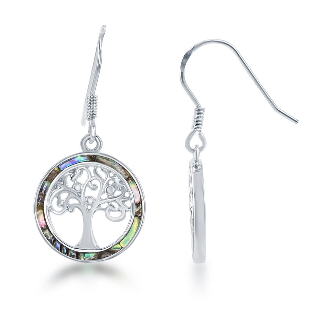 THE JEWELRY HUT TheJewelryHut Designer Sterling Silver Round Abalone with Center Tree of Life Earrings