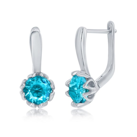 TheJewelryHut Designer Sterling Silver Round Aqua CZ Dangling Earrings