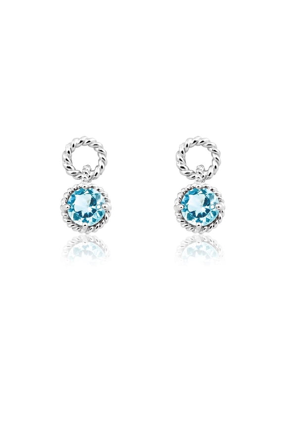 TheJewelryHut Designer Sterling Silver Round Gem Twisted Wire Earrings - Blue Topaz