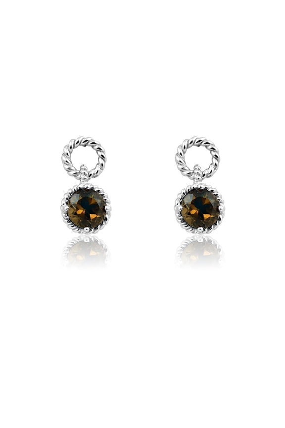TheJewelryHut Designer Sterling Silver Round Gem Twisted Wire Earrings - Smoky Topaz