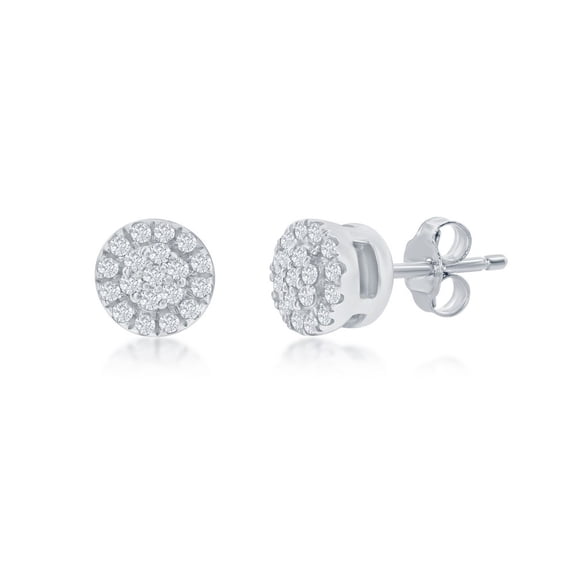 TheJewelryHut Designer Sterling Silver, Round Halo Diamond 4mm Studs - (38 Stones)