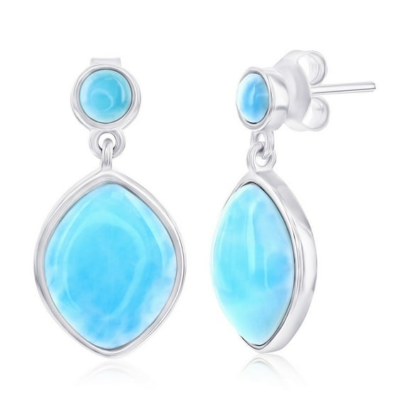 TheJewelryHut Designer Sterling Silver; Round & Marquise Larimar Dangle Earrings