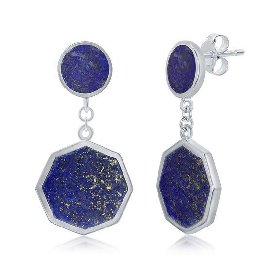 TheJewelryHut Designer Sterling Silver Round and Hexagon Earrings - Lapis