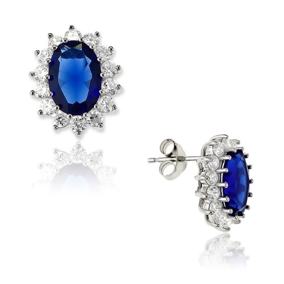 TheJewelryHut Designer Sterling Silver Royal CZ Earrings - Blue Sapphire