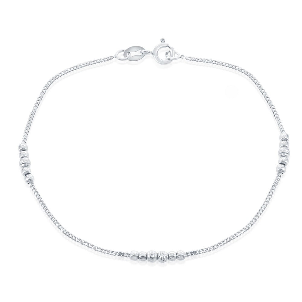 THE JEWELRY HUT TheJewelryHut Designer Sterling Silver Shiny and Diamond Cut Beads Bracelet