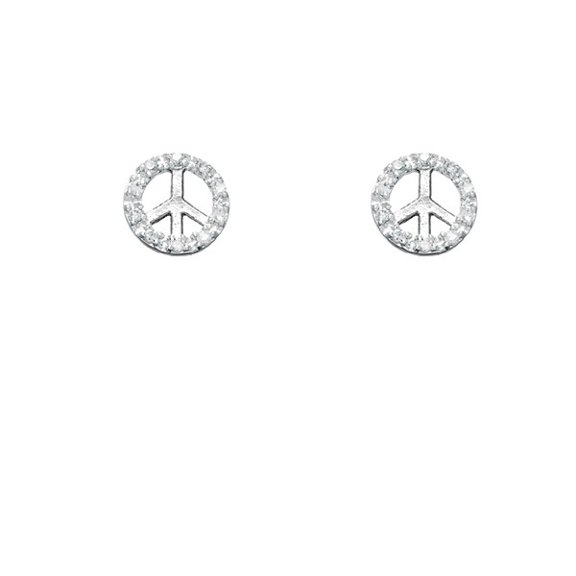 TheJewelryHut Designer Sterling Silver Small CZ ; Peace; Earrings