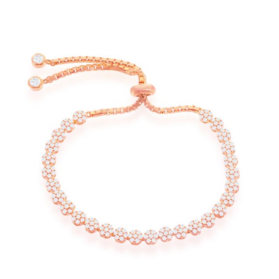 TheJewelryHut Designer Sterling Silver Small Flower CZ Adjustable Bracelet - Rose Gold Plated