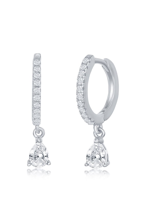 TheJewelryHut Designer Sterling Silver Small Huggie Hoop Pearshaped CZ Earrings