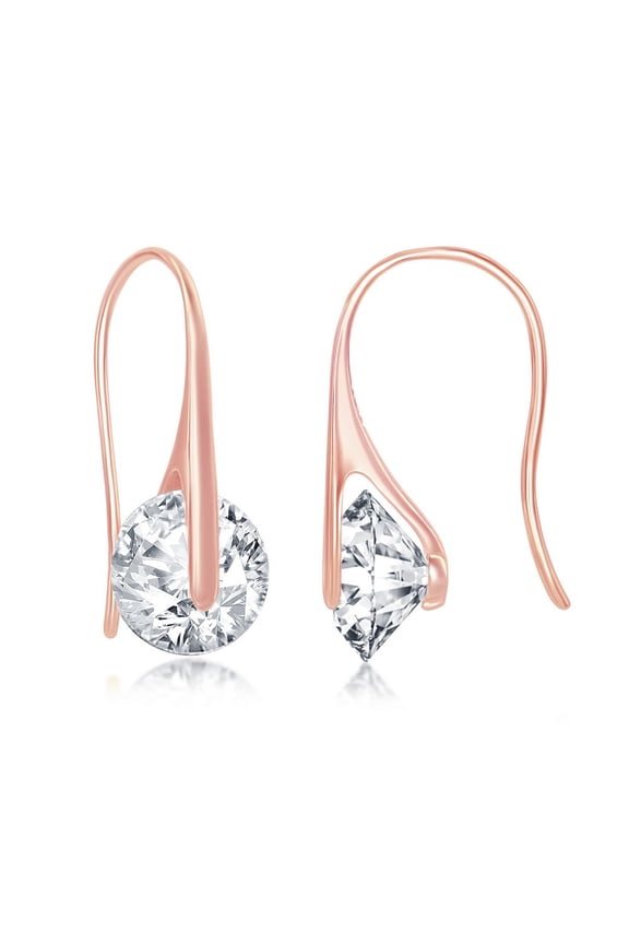 TheJewelryHut Designer Sterling Silver Spinning Round CZ Frenchwire Earrings - Rose Gold Plated