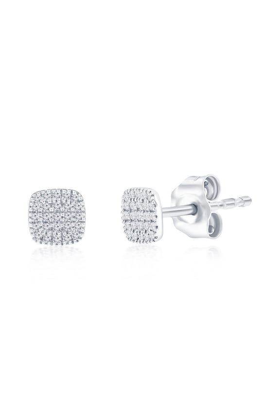 TheJewelryHut Designer Sterling Silver Square Diamond Studs - (50 Stones)