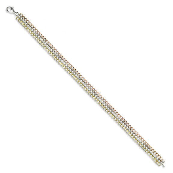 TheJewelryHut Designer Sterling Silver Tri Color Triple Row CZ Tennis Bracelet