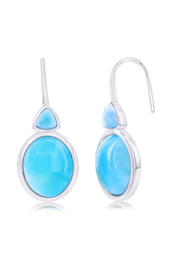 TheJewelryHut Designer Sterling Silver; Triangle & Oval Larimar Earrings