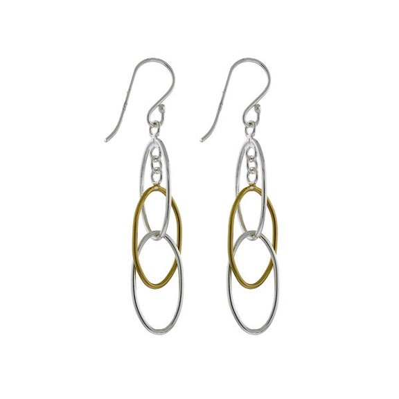 TheJewelryHut Designer Sterling Silver Two-Tone Triple Oval Dangling Earrings