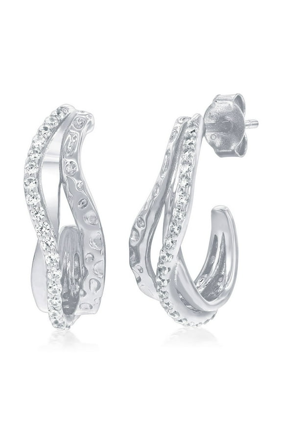 TheJewelryHut Designer Sterling Silver; Wavy Design Half Hoop CZ Earrings
