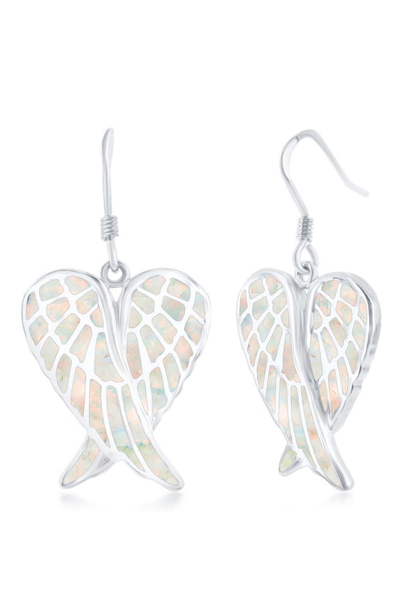 TheJewelryHut Designer Sterling Silver White Inlay Opal Angel Wings Earrings