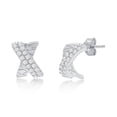 thumbnail image 1 of TheJewelryHut Designer Sterling Silver 'X' Design CZ Stud Earrings, 1 of 2