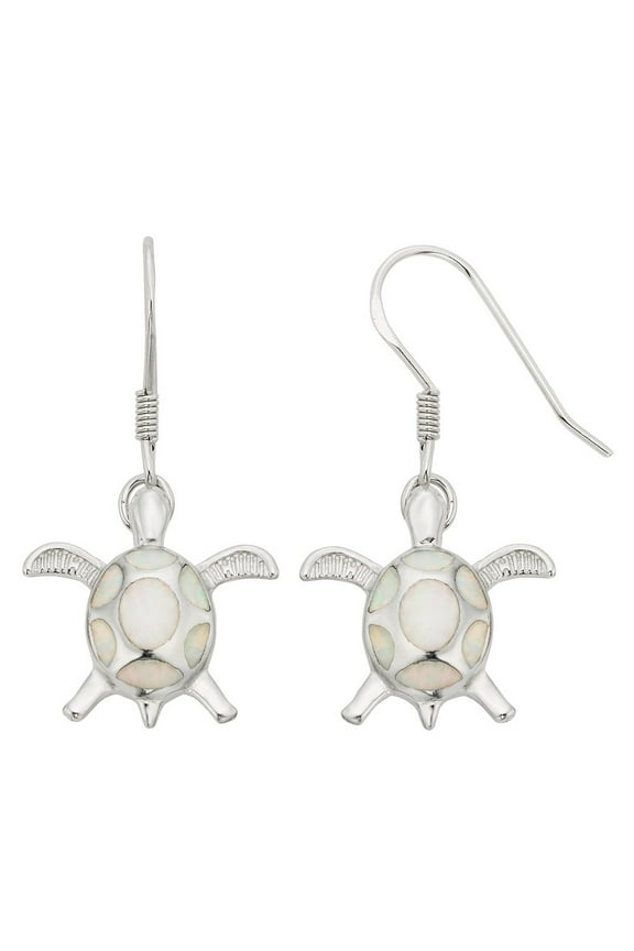 TheJewelryHut Designer Sterling Silver and White Inlay Opal Turtle Earrings